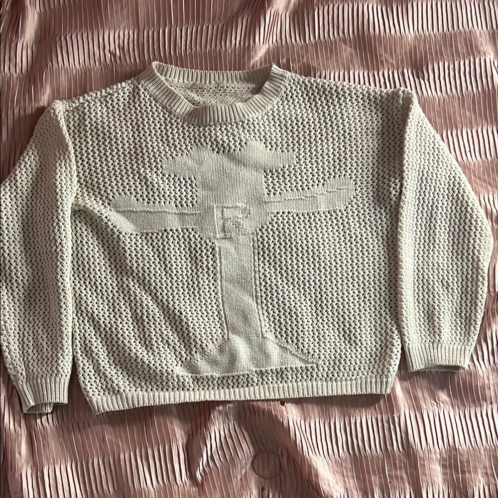 Cream Knit Sweater with Logo Design